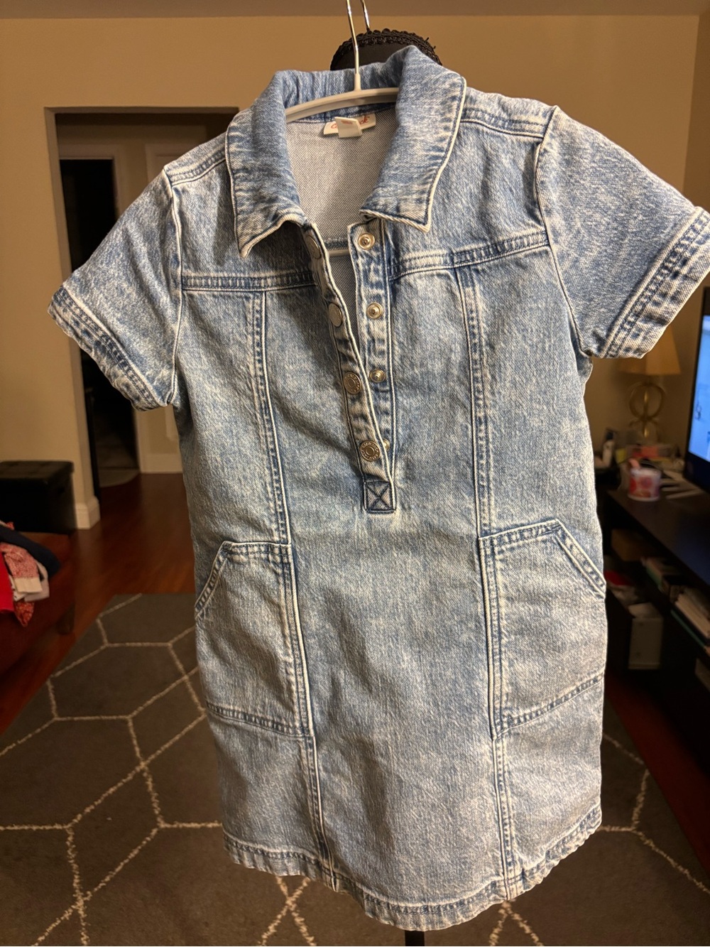 Cat & Jack Light Blue Short-Sleeve Denim Polo Dress small 6/7